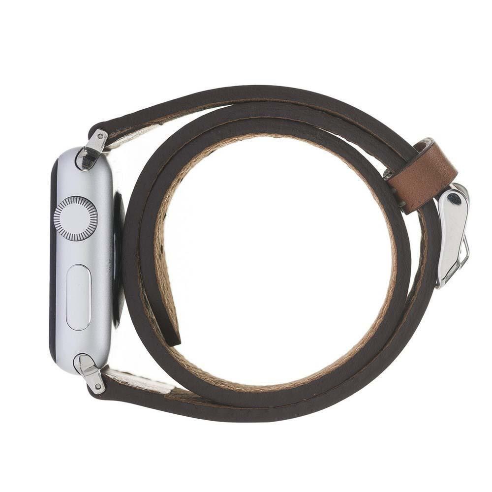 Bouletta Doppel Tour Leder Uhrenarmband für Apple Uhr 42mm / 44 mm Rustikal Bräunen
