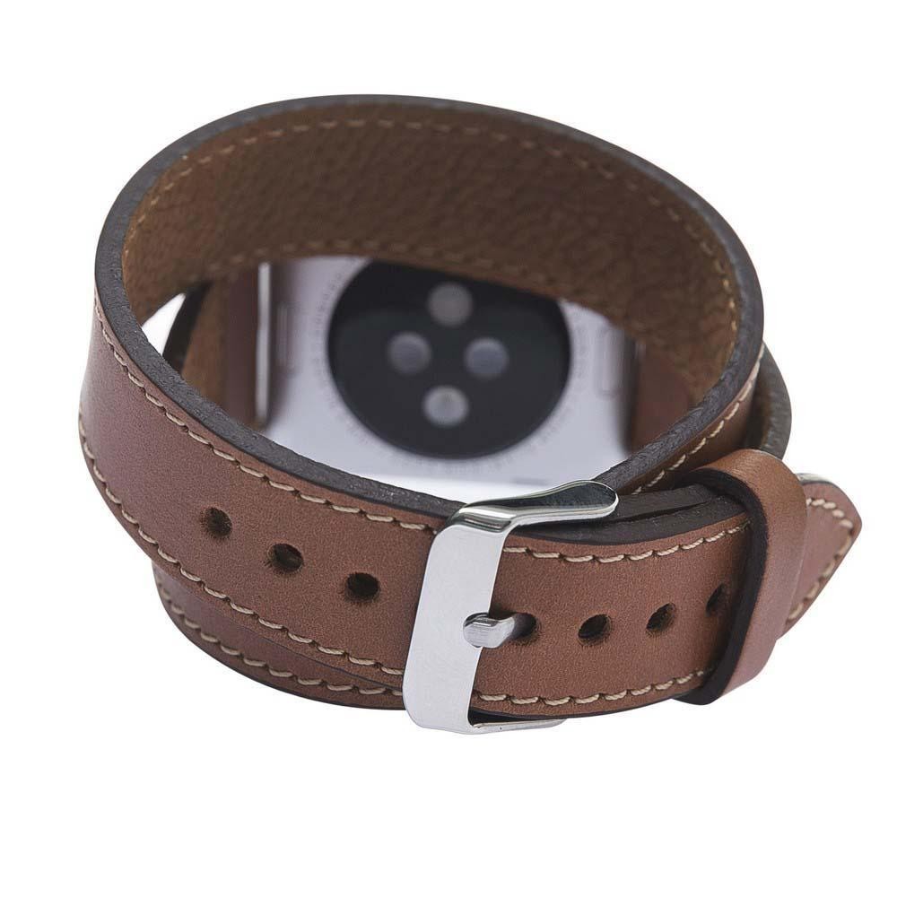 Bouletta Doppel Tour Leder Uhrenarmband für Apple Uhr 42mm / 44 mm Rustikal Bräunen