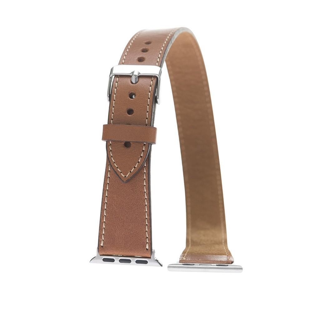 Bouletta Doppel Tour Leder Uhrenarmband für Apple Uhr 42mm / 44 mm Rustikal Bräunen