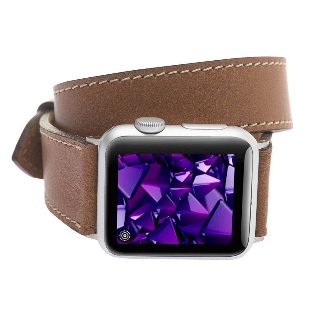 Bouletta Doppel Tour Leder Uhrenarmband für Apple Uhr 42mm / 44 mm Rustikal Bräunen