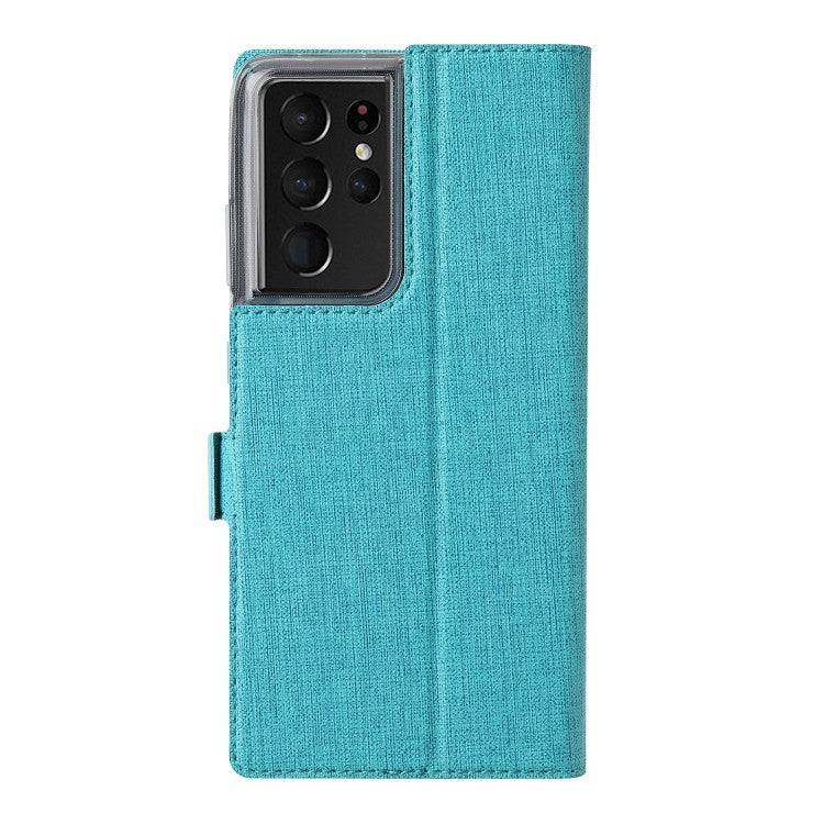 Galaxy S21 Ultra ViLi Stossfeste TPU + PU-Leder-Magnetschnalle Horizontal Flip Case mit Kartenfächern Halter (Blau)