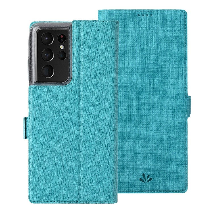Galaxy S21 Ultra ViLi Stossfeste TPU + PU-Leder-Magnetschnalle Horizontal Flip Case mit Kartenfächern Halter (Blau)
