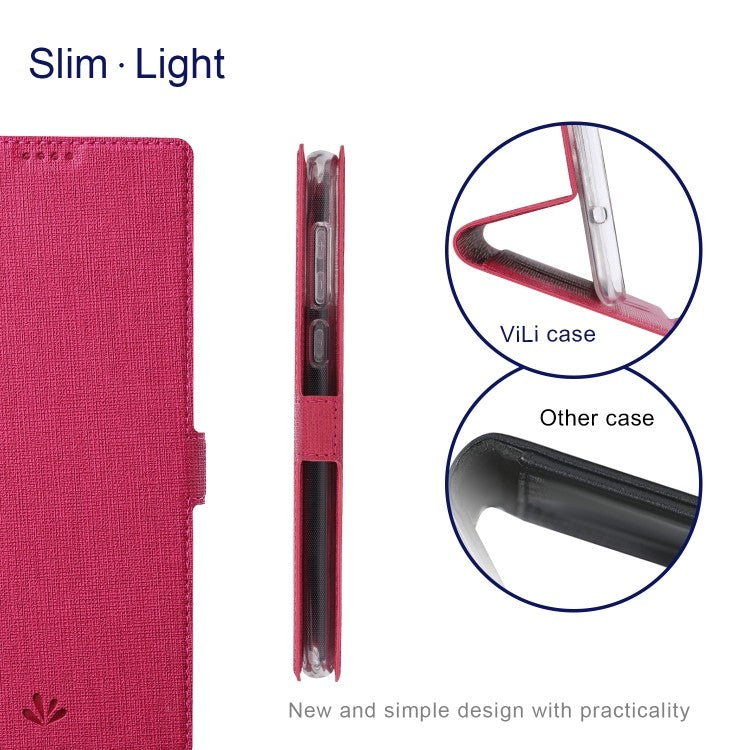 Galaxy S21 Ultra ViLi Stossfeste TPU + PU-Leder-Magnetschnalle Horizontal Flip Case mit Kartenfächern Halter (Rose Rot)