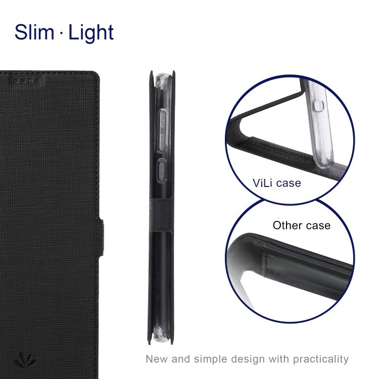 Galaxy S21 Ultra ViLi Stossfeste TPU + PU-Leder-Magnetschnalle Horizontal Flip Case mit Kartenfächern Halter (Schwarz)
