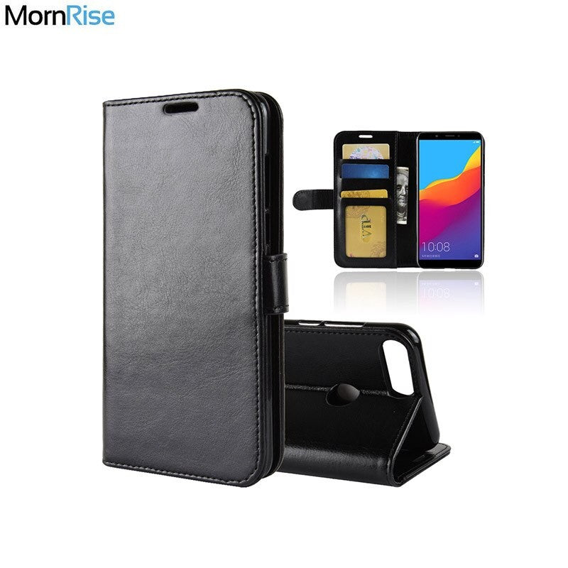Schwarz Wallet Case Tasche Huawei Y7 Pro 2018