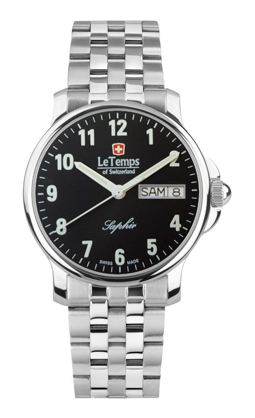 Le Temps of Switzerland Herrenuhren "ZAFIRA GENT" Ø 38 mm Edelstahlband, silber LT1065.08BS01