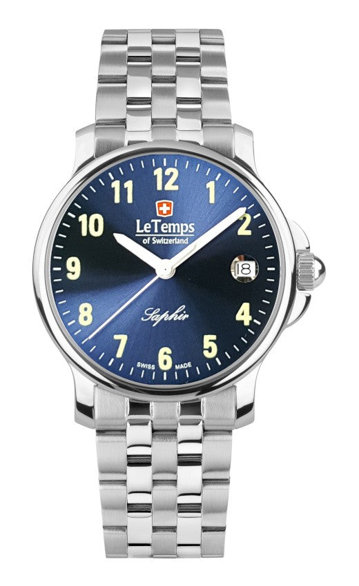 Le Temps of Switzerland Herrenuhren "ZAFIRA GENT" Ø 38 mm Edelstahlband, silber LT1065.09BS01