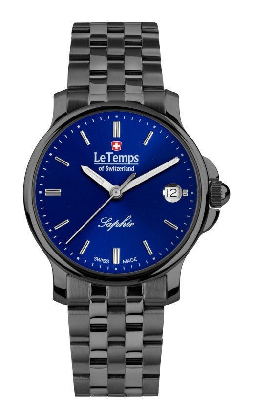 Le Temps of Switzerland Herrenuhren "ZAFIRA GENT" Ø 38 mm Edelstahlband schwarz LT1065.33BB01