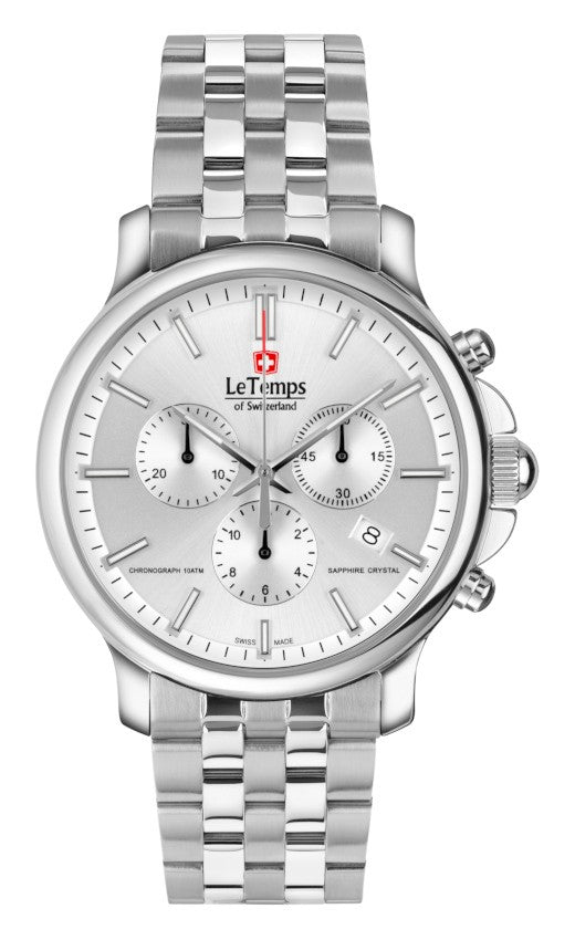 Le Temps of Switzerland Herrenuhren "ZAFIRA CHRONO" Ø 41 mm Edelstahlband LT1057.11BS01