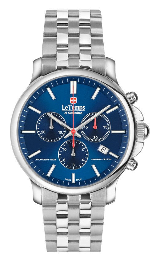 Le Temps of Switzerland Herrenuhren "ZAFIRA CHRONO" Ø 41 mm Edelstahlband LT1057.11BS01