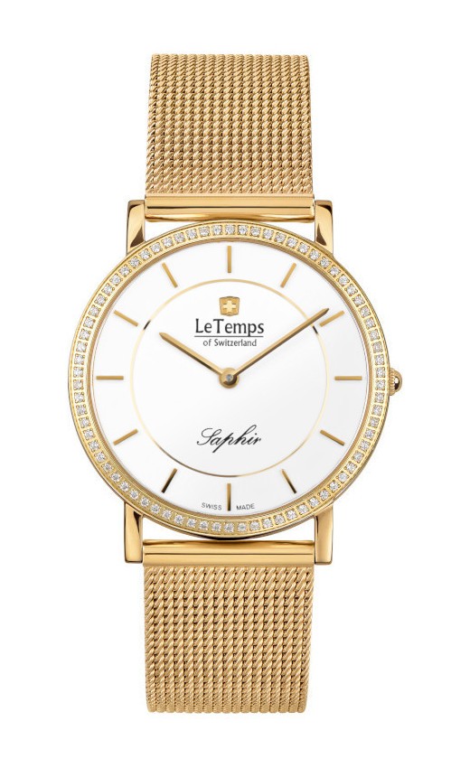 Le Temps Damenuhr "ZAFIRA SLIM SWAROVSKI" Stahlband Gold Ø 34 mm LT1086.63BD01