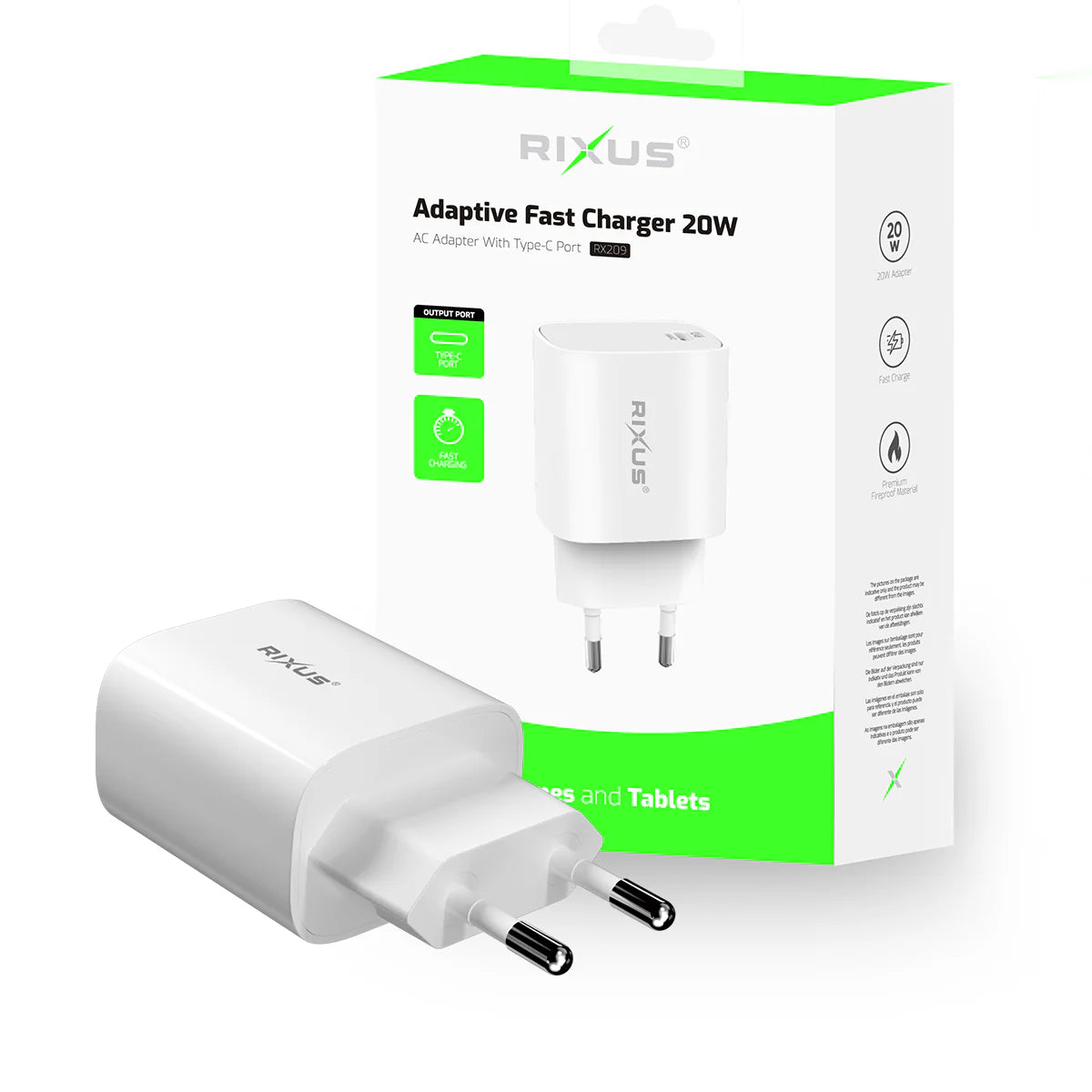 Rixus RX209 Adaptives USB-C 20W Schnellladegerät – Weiss
