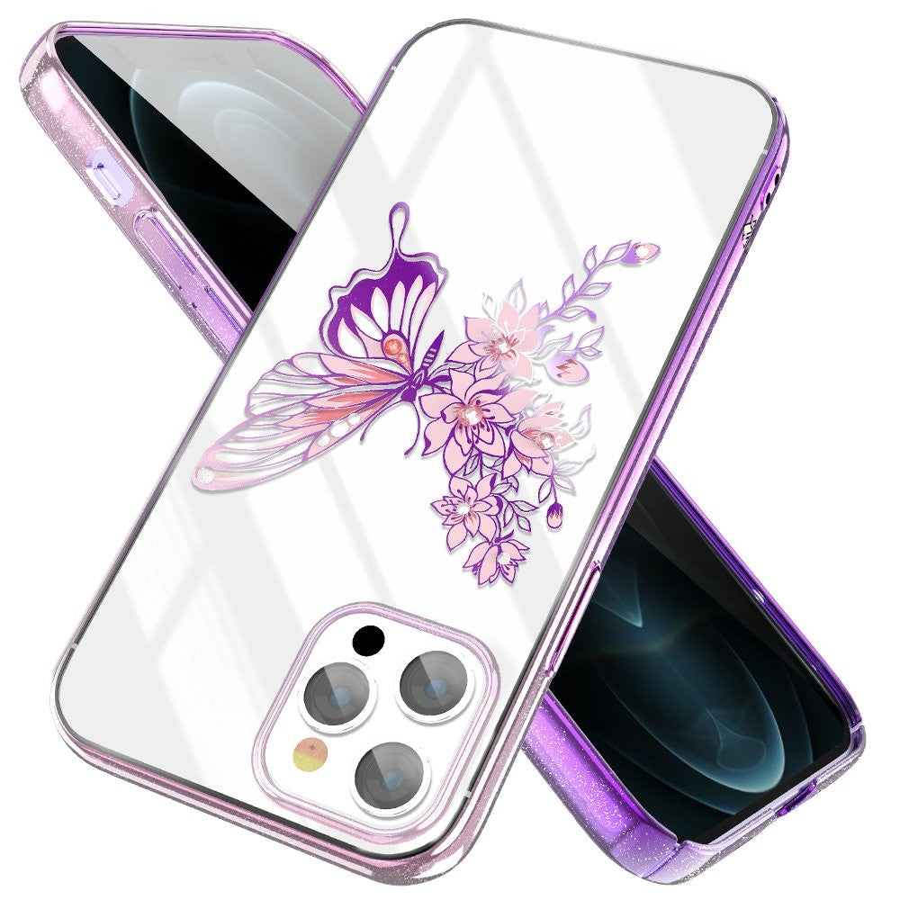 Kingxbar schutzhülle mit original Swarovski-Kristallen verziert Schmetterling iPhone 12 Pro Max rosa