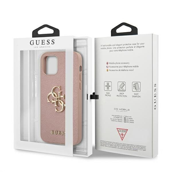 Guess iPhone 12 Pro Max 6.7" schwarz / schwarzes Hardcase Saffiano 4G Metall Logo