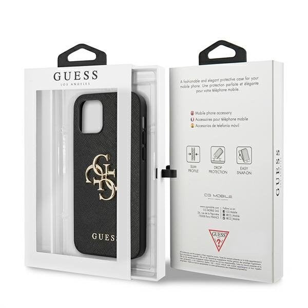 Guess iPhone 12/12 Pro 6.1" schwarz / schwarzes Hardcase Saffiano 4G Metall Logo