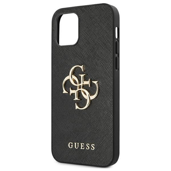 Guess iPhone 12/12 Pro 6.1" schwarz / schwarzes Hardcase Saffiano 4G Metall Logo