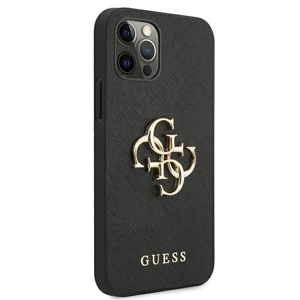 Guess iPhone 12/12 Pro 6.1" schwarz / schwarzes Hardcase Saffiano 4G Metall Logo