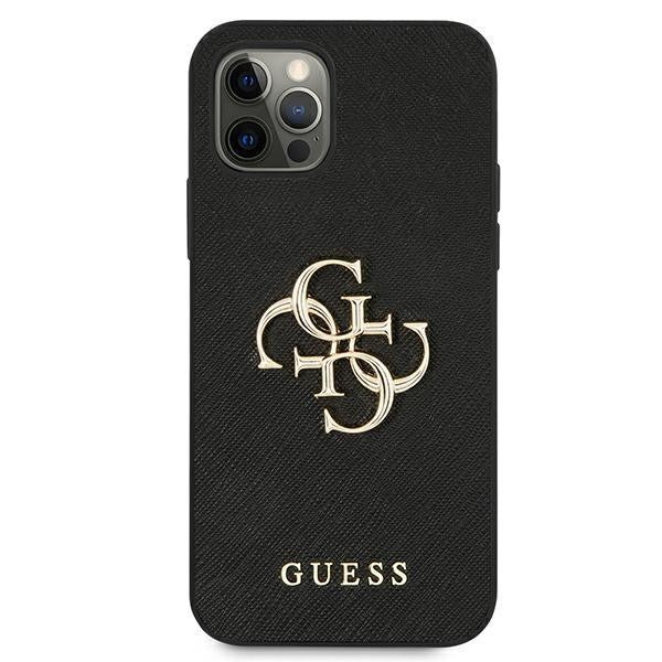 Guess iPhone 12/12 Pro 6.1" schwarz / schwarzes Hardcase Saffiano 4G Metall Logo