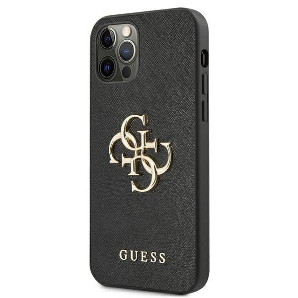 Guess iPhone 12/12 Pro 6.1" schwarz / schwarzes Hardcase Saffiano 4G Metall Logo