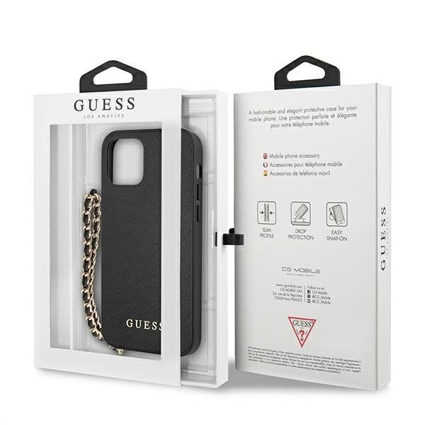 Guess iPhone 12/12 Pro 6.1" schwarz / schwarzes Hardcase Saffiano Chain