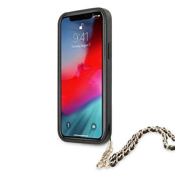 Guess iPhone 12/12 Pro 6.1" schwarz / schwarzes Hardcase Saffiano Chain