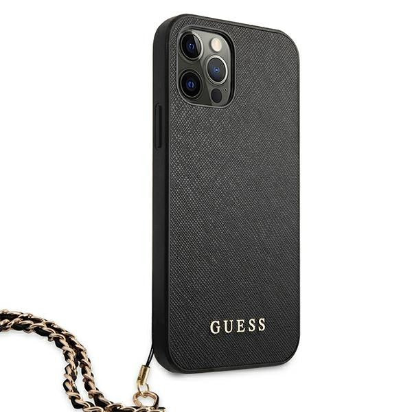 Guess iPhone 12/12 Pro 6.1" schwarz / schwarzes Hardcase Saffiano Chain