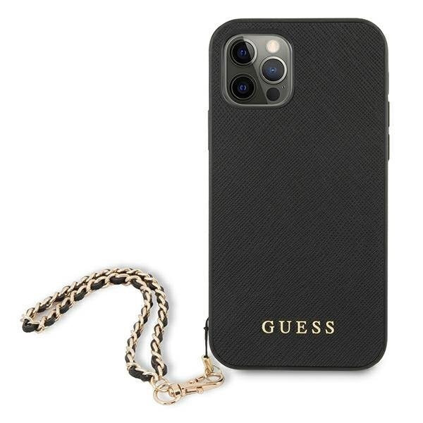 Guess iPhone 12/12 Pro 6.1" schwarz / schwarzes Hardcase Saffiano Chain
