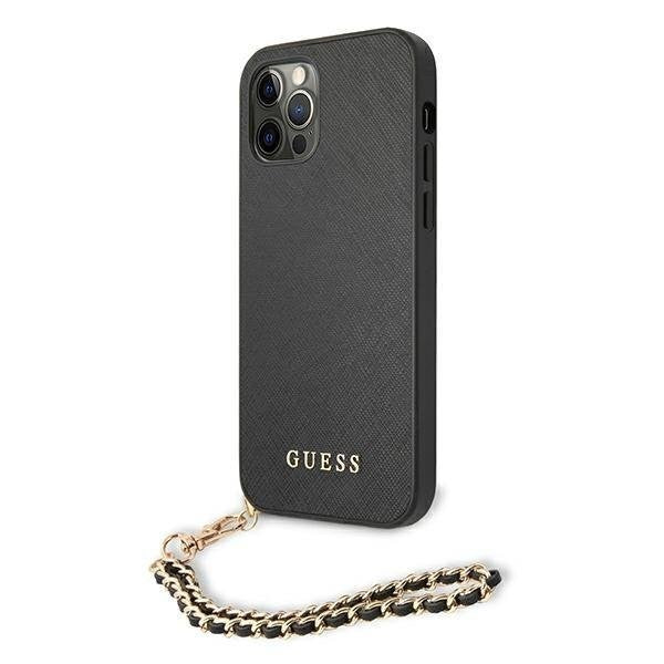 Guess iPhone 12/12 Pro 6.1" schwarz / schwarzes Hardcase Saffiano Chain