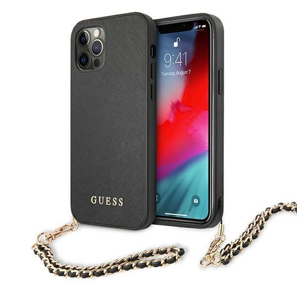 Guess iPhone 12/12 Pro 6.1" schwarz / schwarzes Hardcase Saffiano Chain