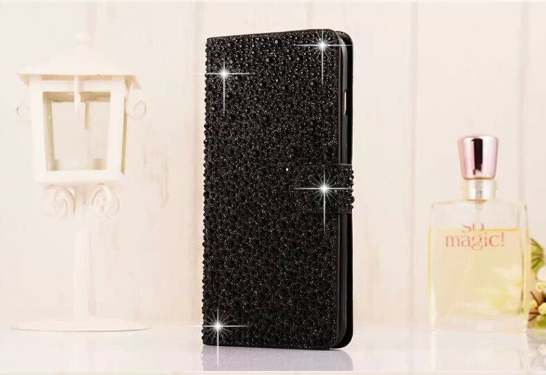 Schwarz Wasser Tropfen Bling Leder Etui iPhone 6 Plus