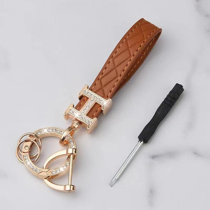 Luxus Bling Schlüsselanhänger Leder Braun (Auf Wunsch mit Gravur)