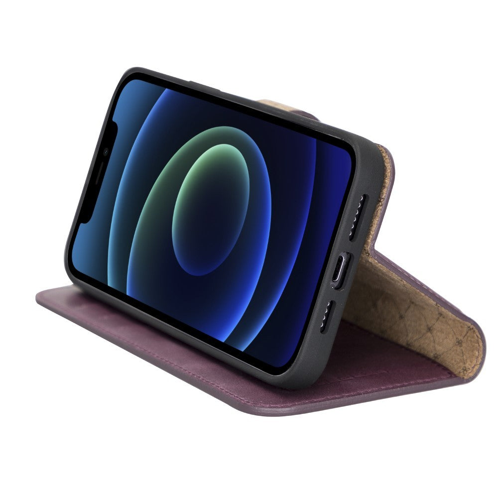 Bouletta Magnetische abnehmbare Handyhülle aus Leder mit RFID-Blocker für iPhone 13 Pro Max Lila