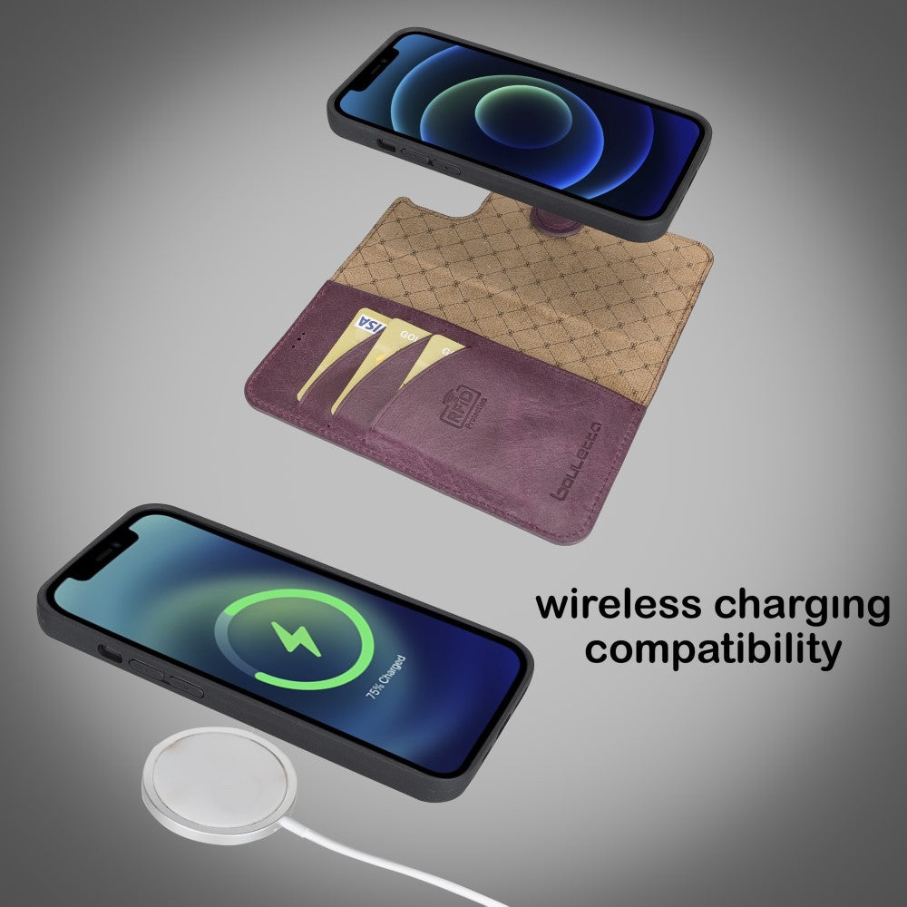 Bouletta Magnetische abnehmbare Handyhülle aus Leder mit RFID-Blocker für iPhone 13 Pro Max Lila