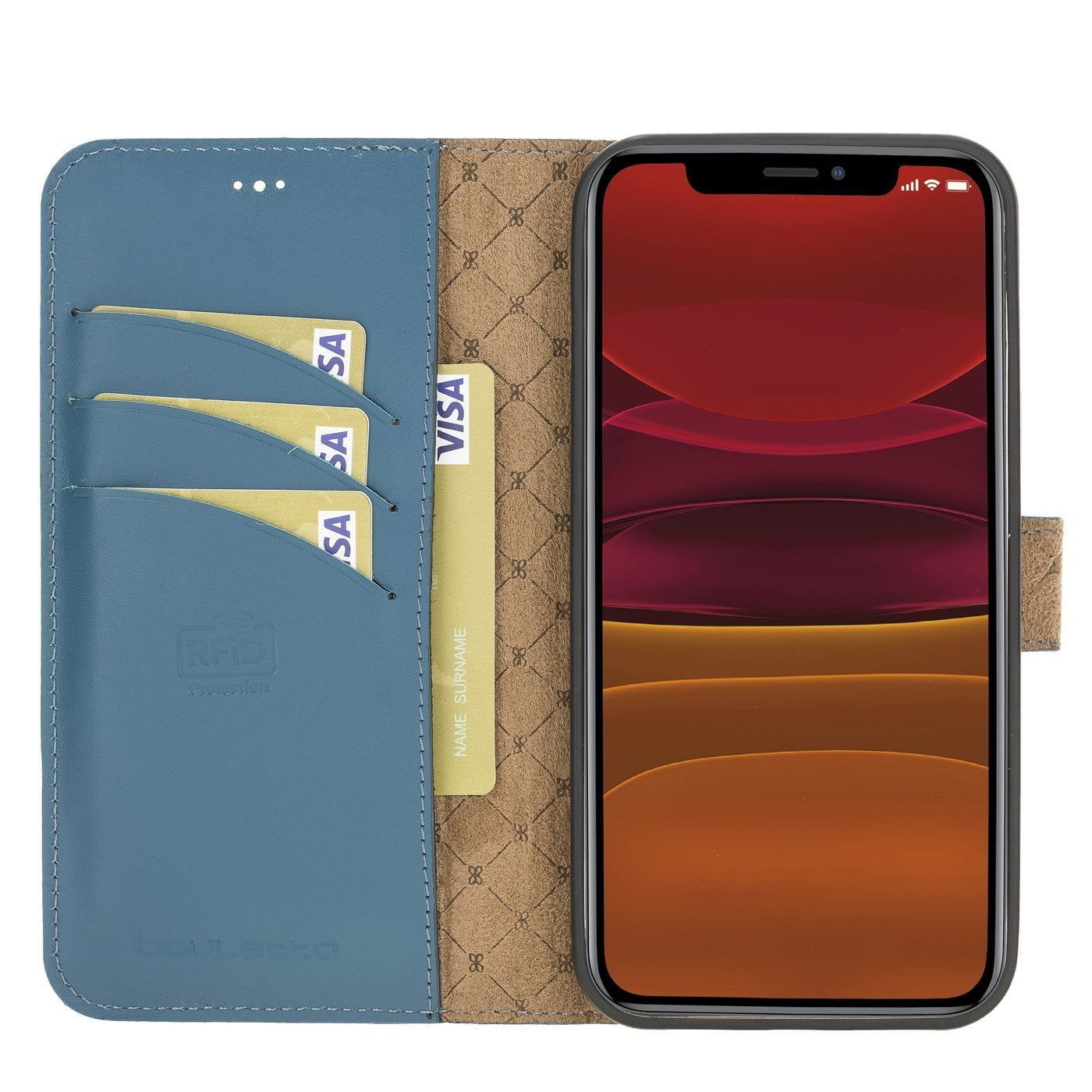 Bouletta Magnetische abnehmbare Handyhülle aus Leder mit RFID-Blocker für iPhone 13 Pro BRN Burnt Blue
