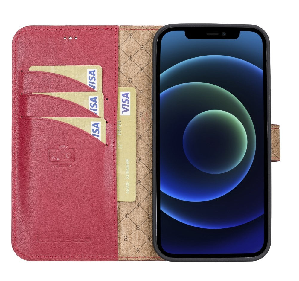 Bouletta Magnetische abnehmbare Handyhülle aus Leder mit RFID-Blocker für iPhone 13 Pro Max Rot