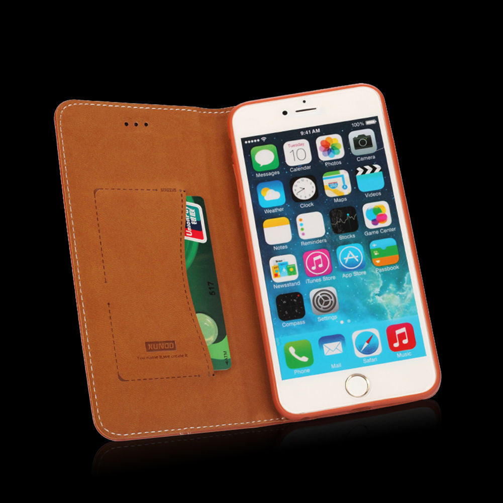 Schwarz Edel Leder Book Tasche Kreditkarten fach Galaxy S6