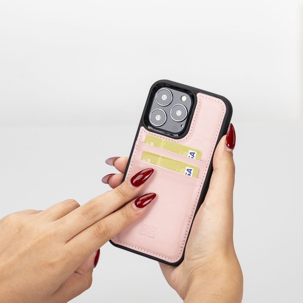 Bouletta Flex Cover Back Leder Case mit Kartenfach für iPhone 13 Pro - Pink