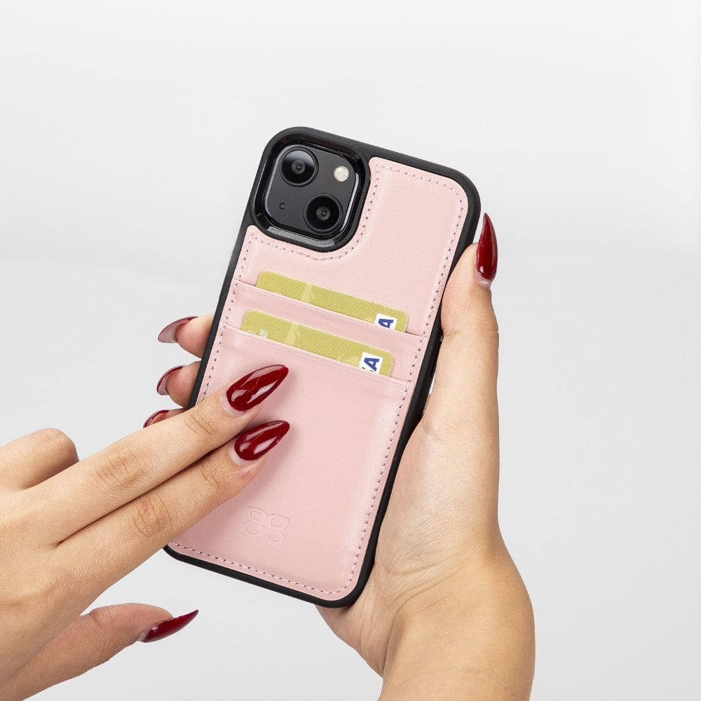 Bouletta Flex Cover Back Leder Case mit Kartenfach für iPhone 13 - Pink