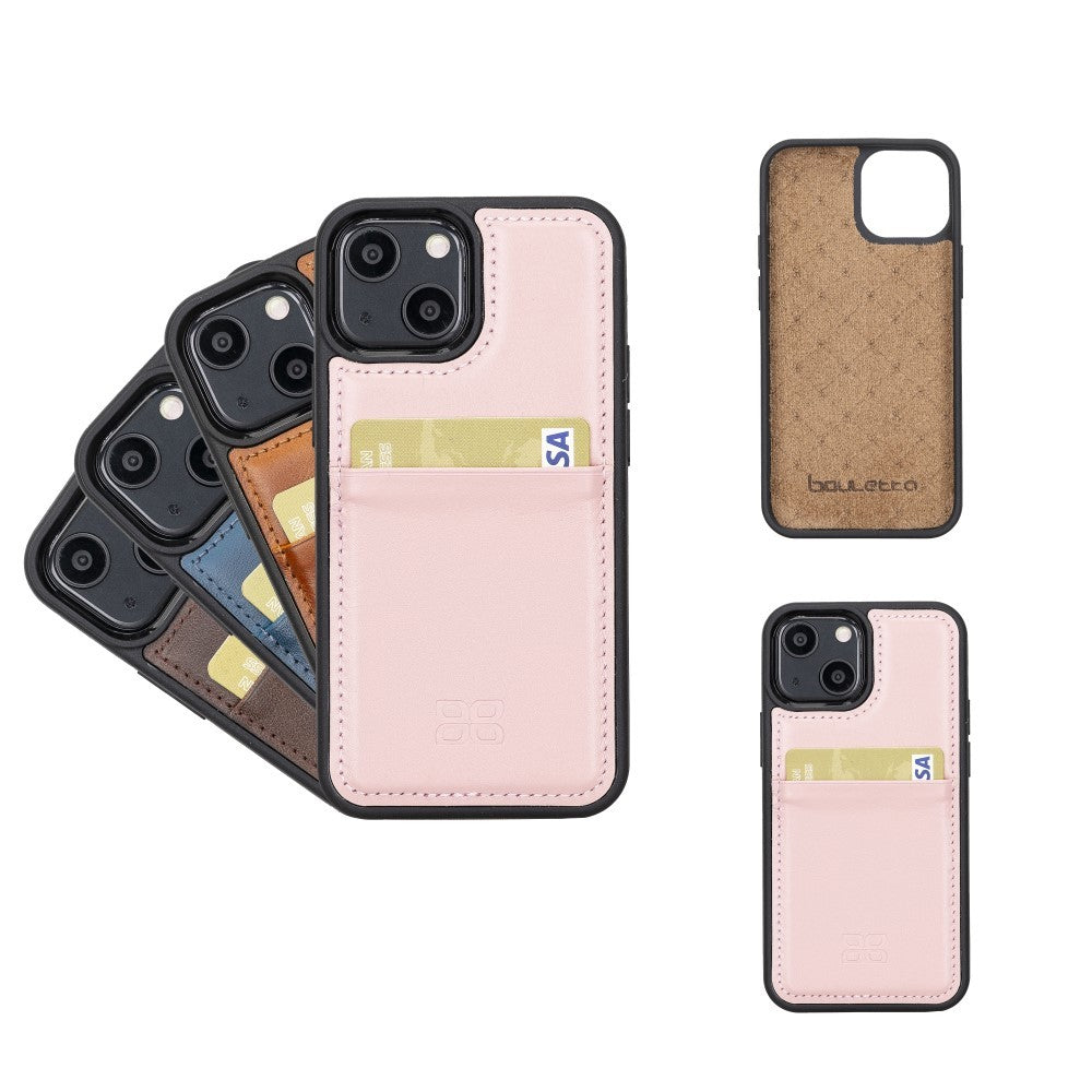 Bouletta Flex Cover Back Leder Case mit Kartenfach für iPhone 13 Mini - Pink