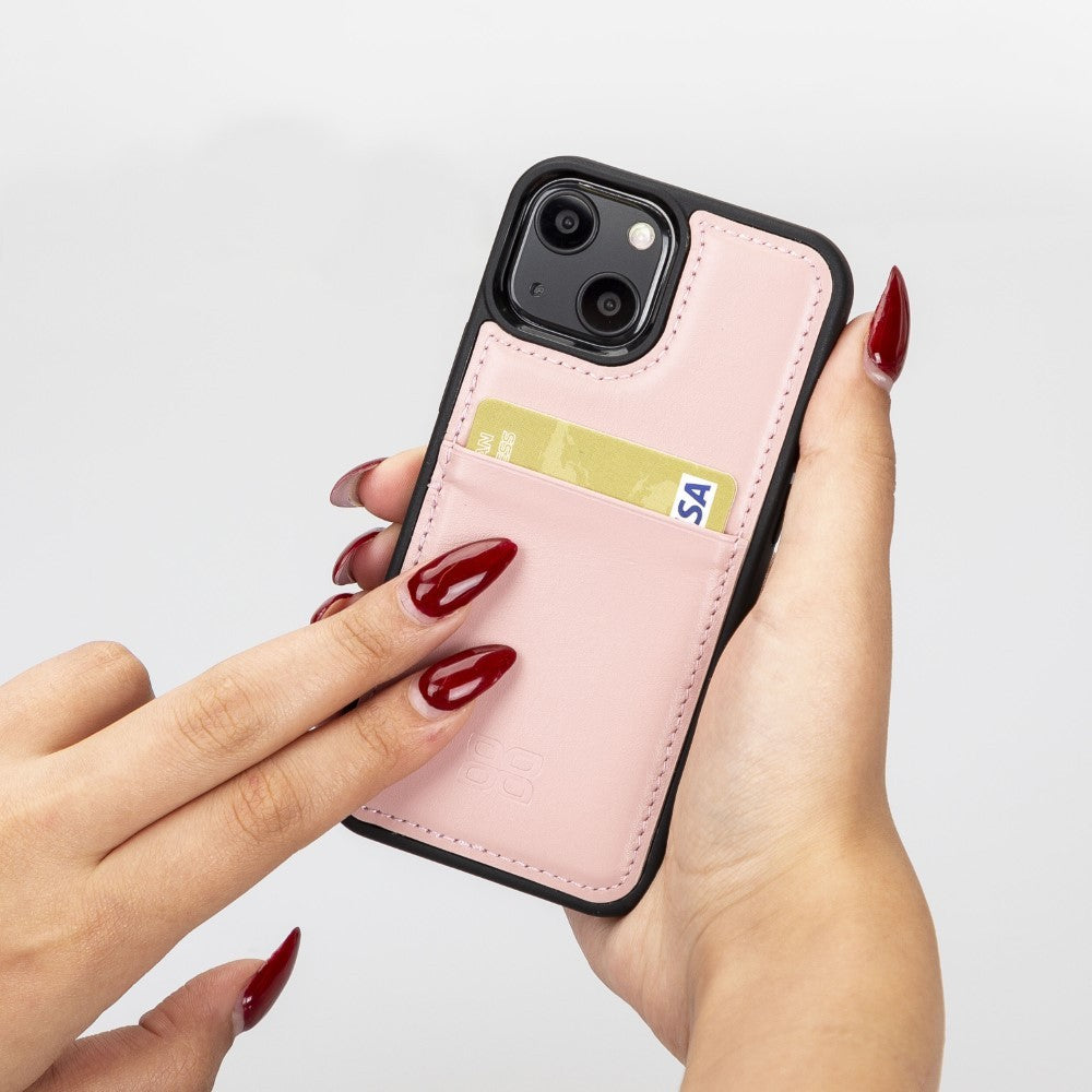 Bouletta Flex Cover Back Leder Case mit Kartenfach für iPhone 13 Mini - Pink