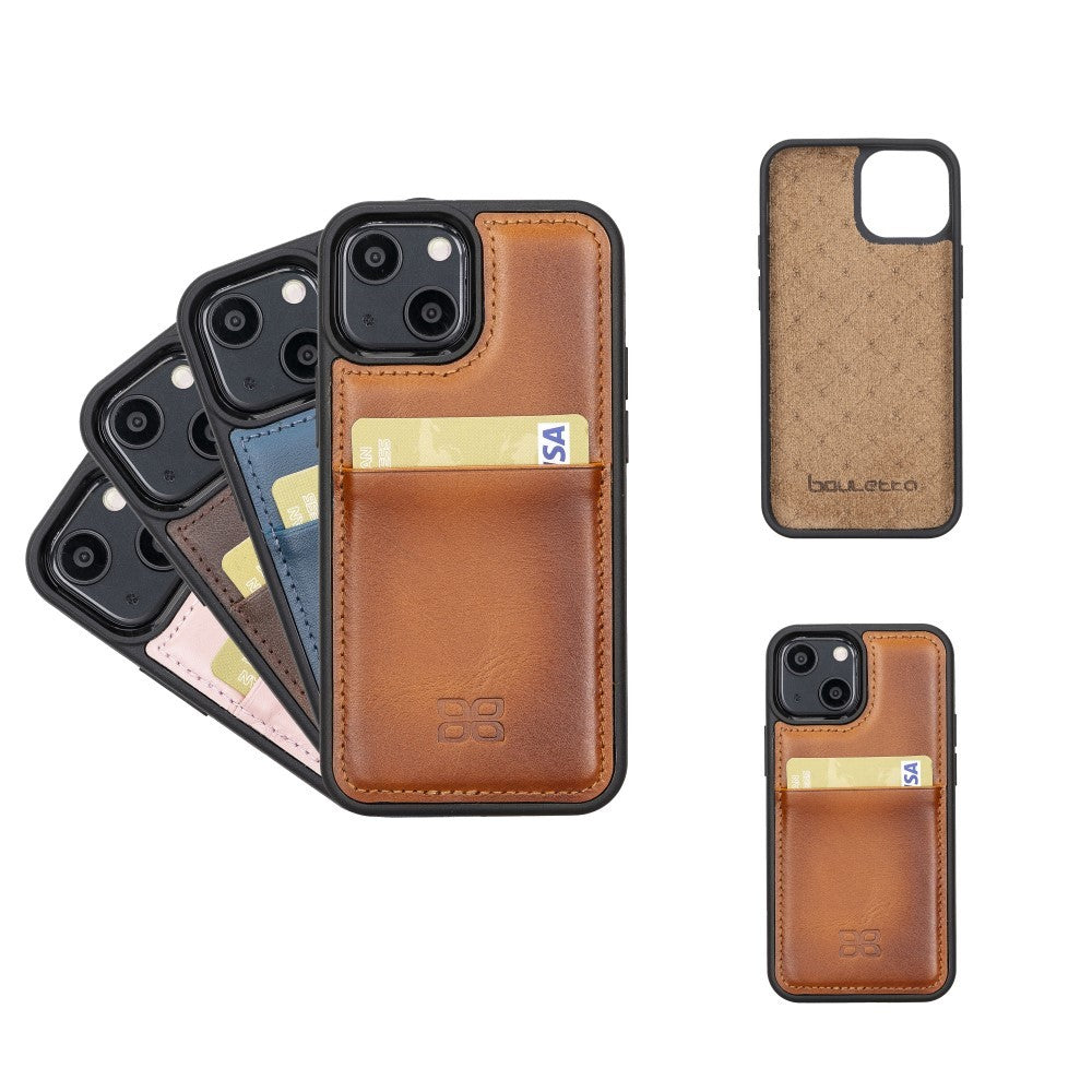 Bouletta Flex Cover Back Leder Case mit Kartenfach für iPhone 13 Mini - Tan