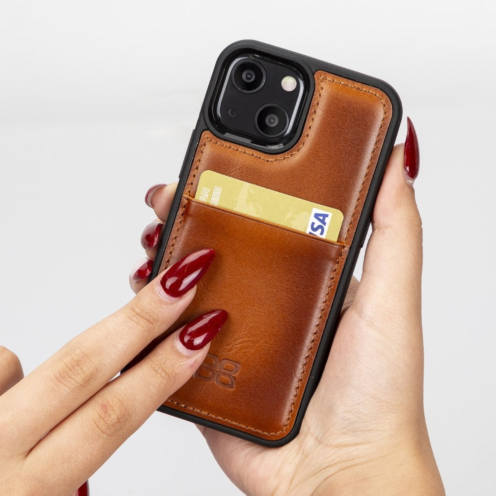 Bouletta Flex Cover Back Leder Case mit Kartenfach für iPhone 13 Mini - Tan