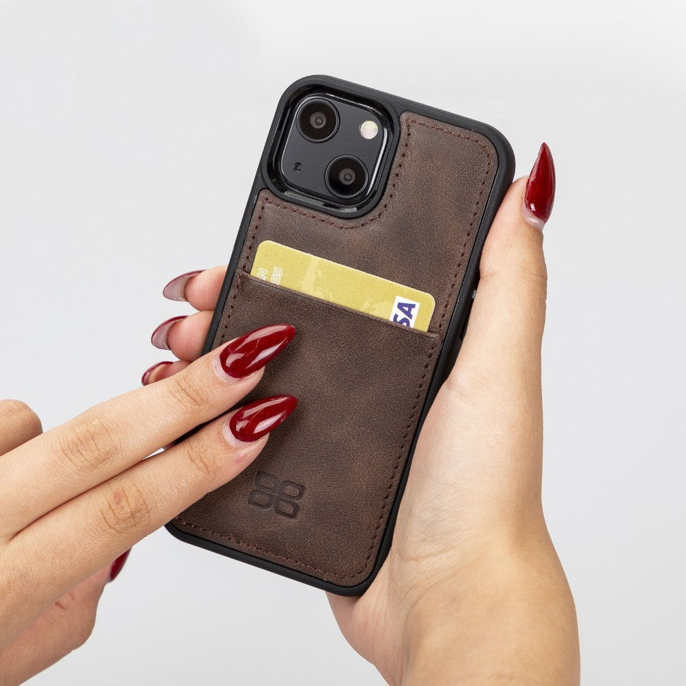 Bouletta Flex Cover Back Leder Case mit Kartenfach für iPhone 13 Mini - Braun