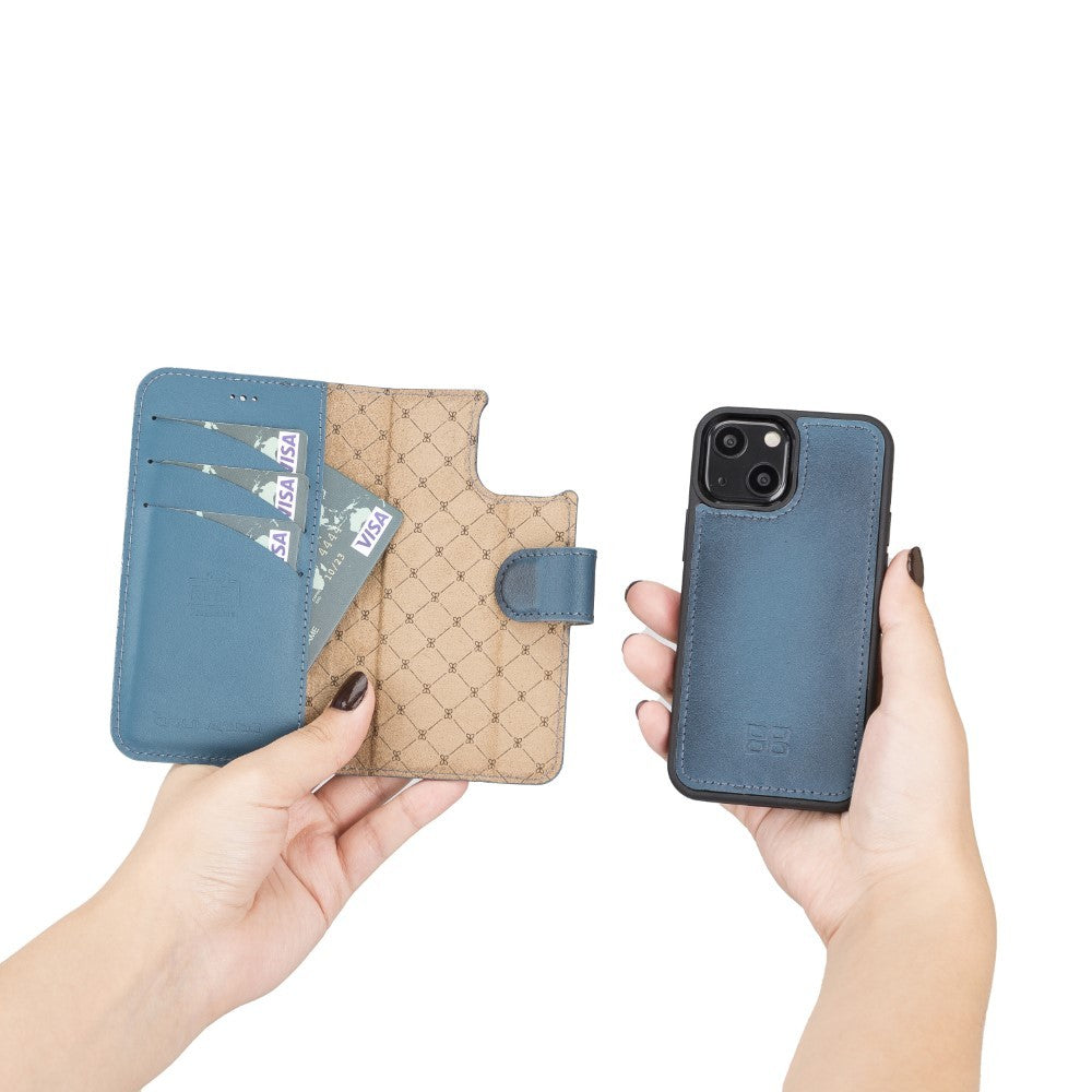 Bouletta Magnetische abnehmbare Handyhülle aus Leder mit RFID-Blocker für iPhone 13 Mini - Blau