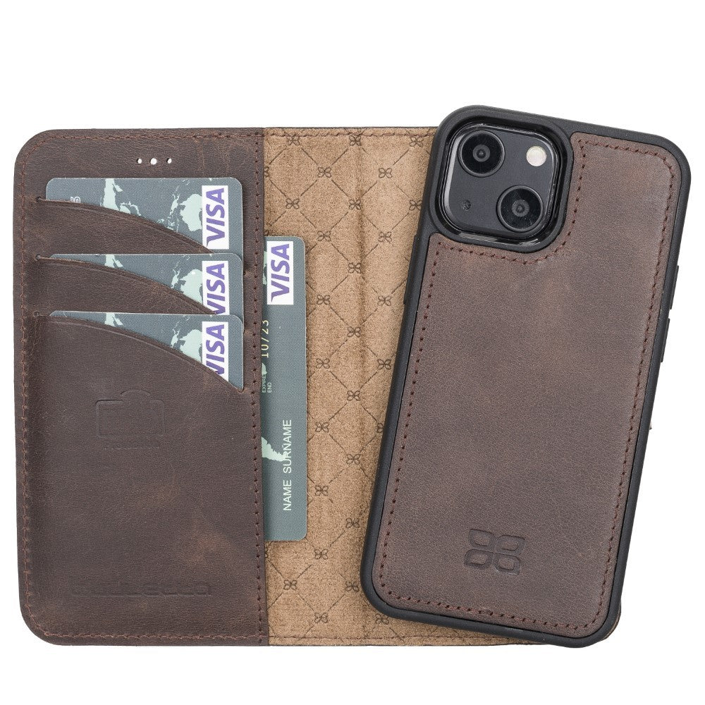 Bouletta Magnetische abnehmbare Handyhülle aus Leder mit RFID-Blocker für iPhone 13 Mini - Braun