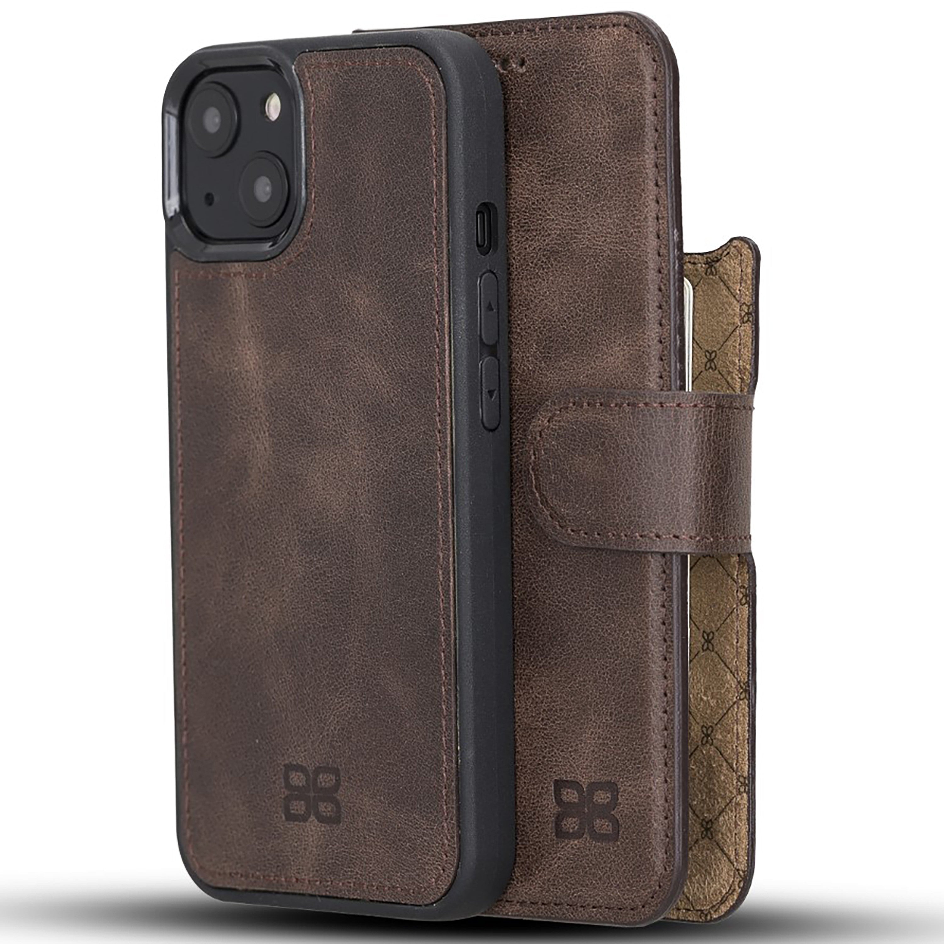 Bouletta Magnetische abnehmbare Handyhülle aus Leder mit RFID-Blocker für iPhone 13 Mini - Braun