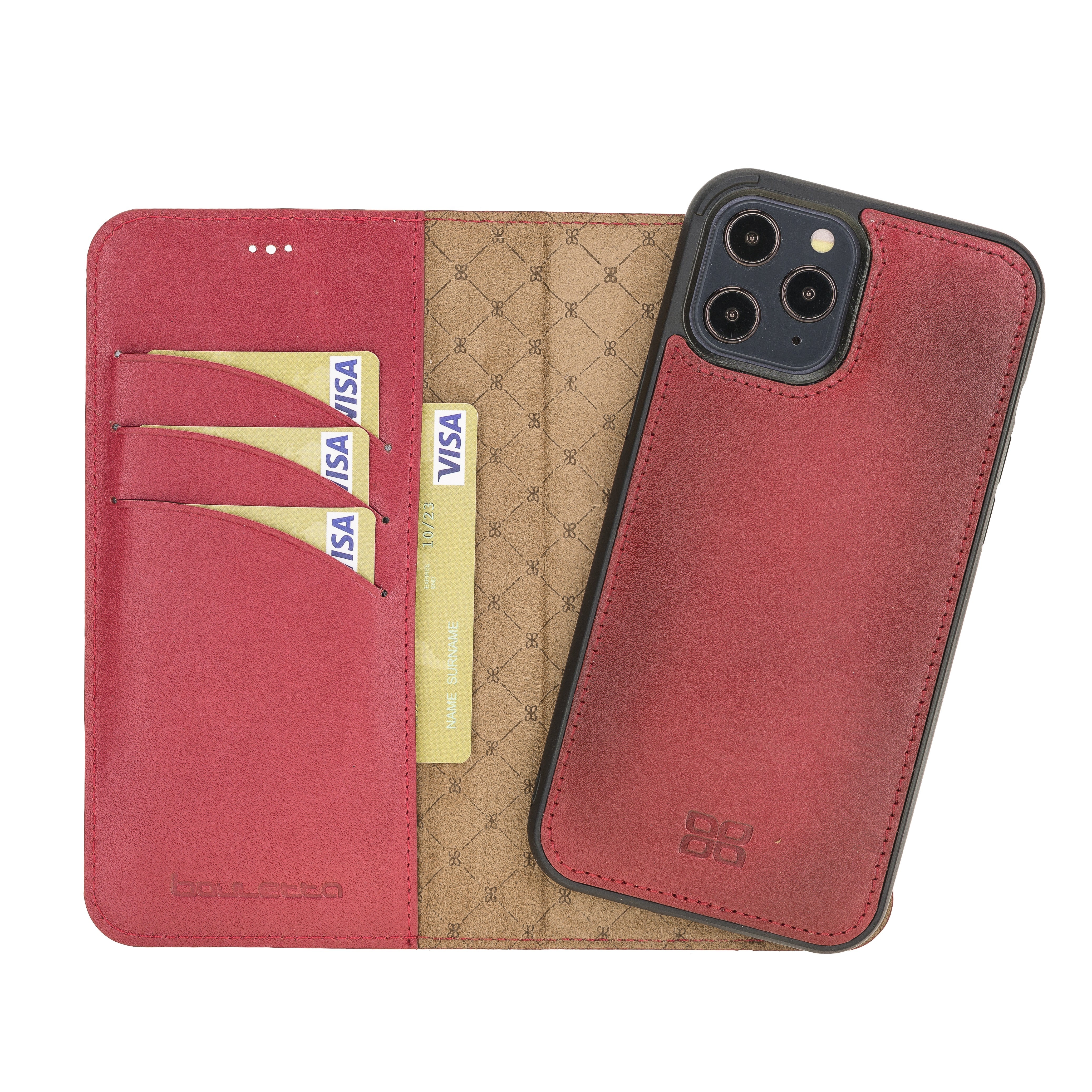 Bouletta Magnetische abnehmbare Handyhülle aus Leder mit RFID-Blocker für iPhone 12 Pro Max Rot