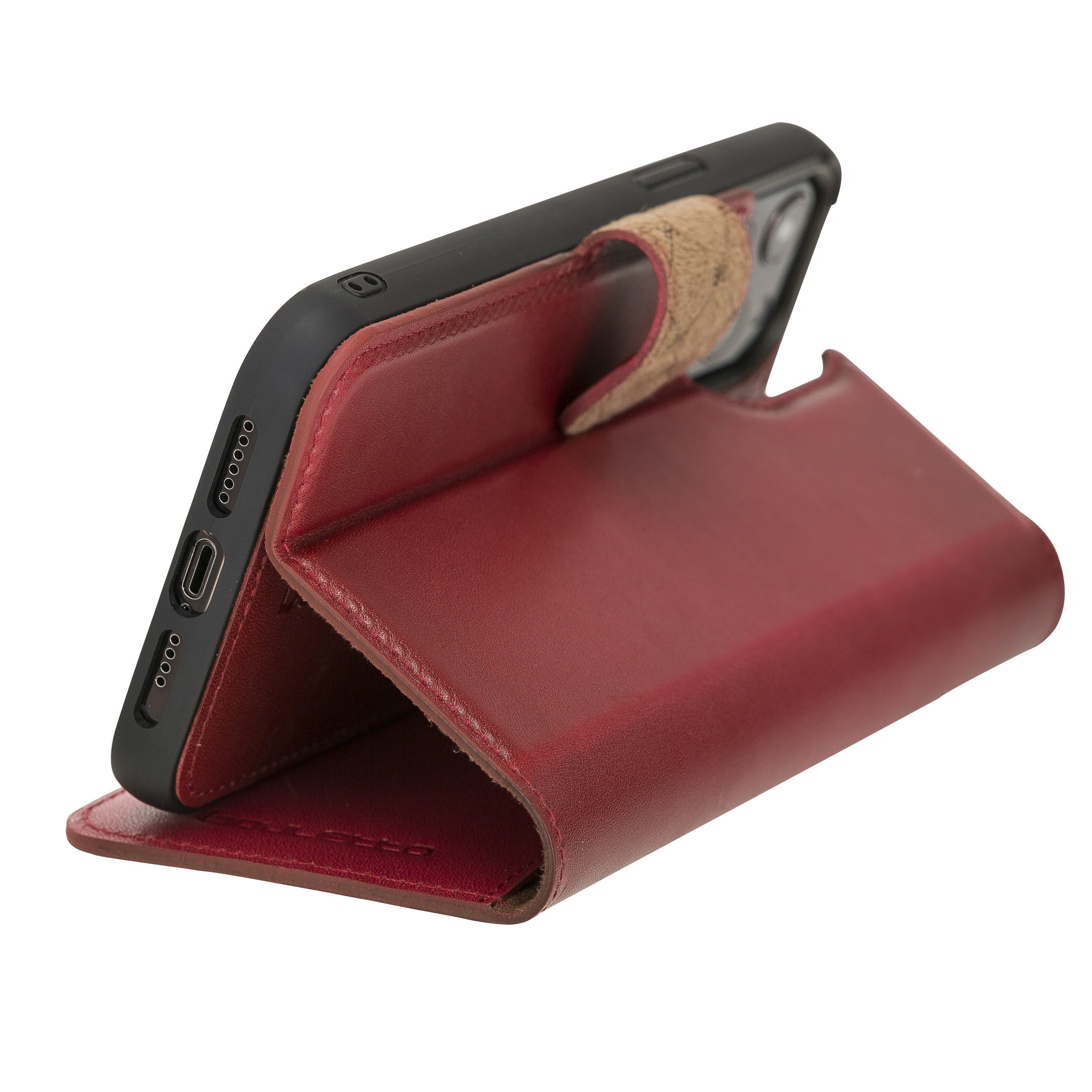 Bouletta Magnetische abnehmbare Handyhülle aus Leder mit RFID-Blocker für iPhone 12 Pro Max Rot