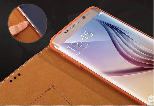 Schwarz Edel Leder Book Tasche Kreditkarten fach Galaxy S6 Edge