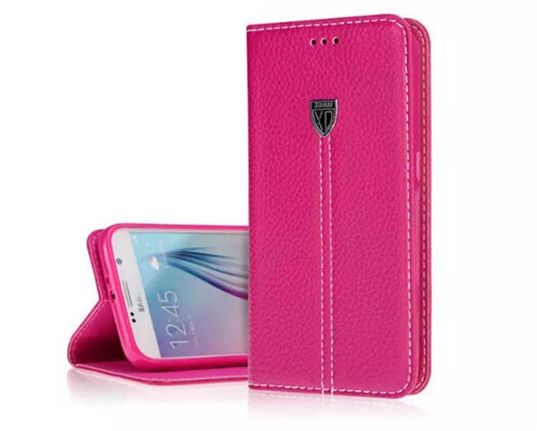 Pink Echt Leder Book Tasche Kreditkarten Galaxy S6 Edge +
